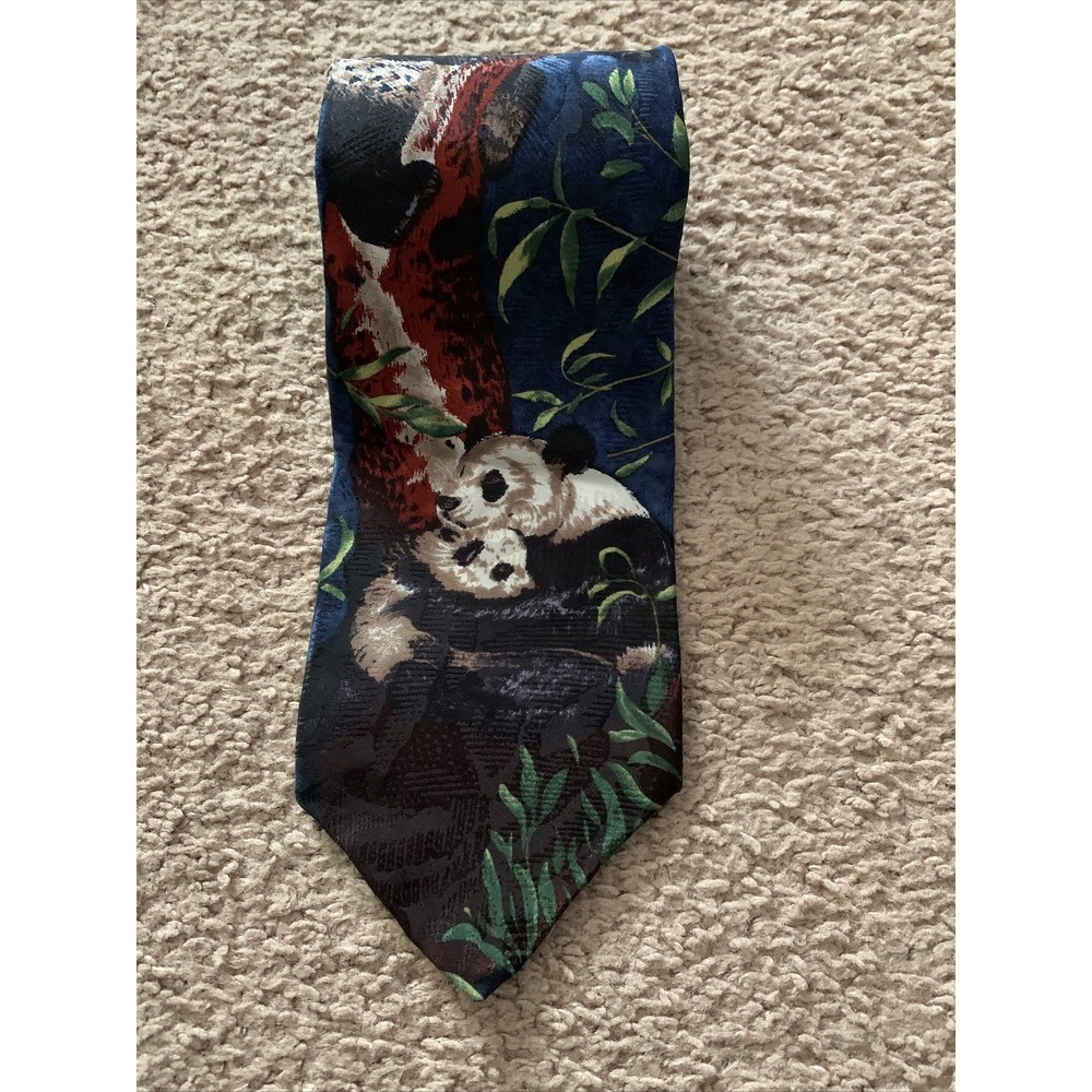 Wembley Endangered Species Men Tie Pandas Blue Silk Animal Nature Classic
